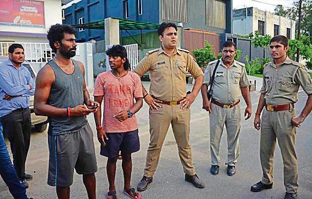Cricketer Parvinder Awana (in dark grey vest) was thrashed by a group of unidentified persons in Greater Noida on Friday. (Srekumar Bajpai/HT) Cricketer Parvinder Awana (in dark grey vest) was thrashed by a group of unidentified persons in Greater Noida on Friday. (Srekumar Bajpai/HT)