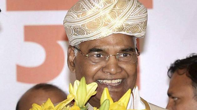 Ram Nath Kovind is greeted with a bouquet on being elected as the 14th President of India, in New Delhi on Thursday.(PTI Photo)
