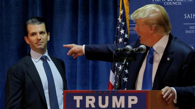 Donald Trump (right) welcomes his son Donald Trump Jr. to the stage during an event in New Hampshire. (Reuters File Photo) Donald Trump (right) welcomes his son Donald Trump Jr. to the stage during an event in New Hampshire. (Reuters File Photo)