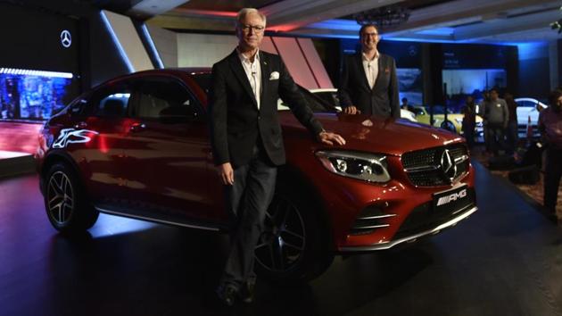 Mercedes AMG GLC 43 Coupe launched for the Indian market by Mr. Roland Folger (L) managing director and CEO and Mr. Michael (R) Jopp VP Sales and Marketing at a press conference in Delhi. Priced at 78.8 lacs(ex-showroom,India), this is part of the eight new models Mercedes India has launched in 2017 and the third AMG model. (Vipin Kumar/HT PHOTO) Mercedes AMG GLC 43 Coupe launched for the Indian market by Mr. Roland Folger (L) managing director and CEO and Mr. Michael (R) Jopp VP Sales and Marketing at a press conference in Delhi. Priced at 78.8 lacs(ex-showroom,India), this is part of the eight new models Mercedes India has launched in 2017 and the third AMG model. (Vipin Kumar/HT PHOTO)
