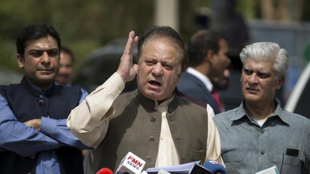 Pakistani Prime Minister Nawaz Sharif speaks to reporters outside the premises of the Joint Investigation Team, in Islamabad. (AP File) Pakistani Prime Minister Nawaz Sharif speaks to reporters outside the premises of the Joint Investigation Team, in Islamabad. (AP File)