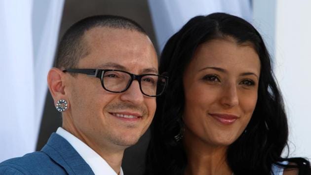 Chester Bennington of Linkin Park and his wife Talinda. (REUTERS) Chester Bennington of Linkin Park and his wife Talinda. (REUTERS)