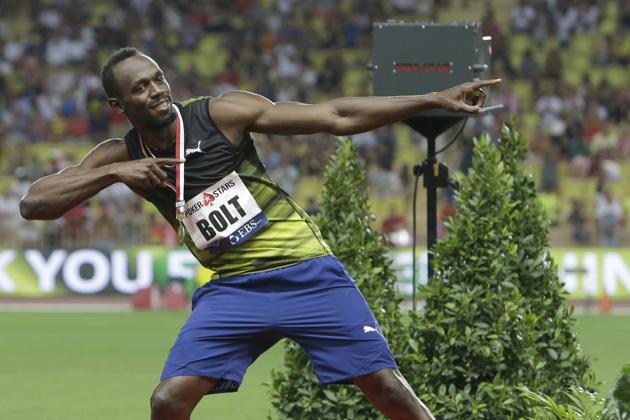 Bolt celebrated his victory in trademark style afterwards, striking up his iconic pose. (AP) Bolt celebrated his victory in trademark style afterwards, striking up his iconic pose. (AP)