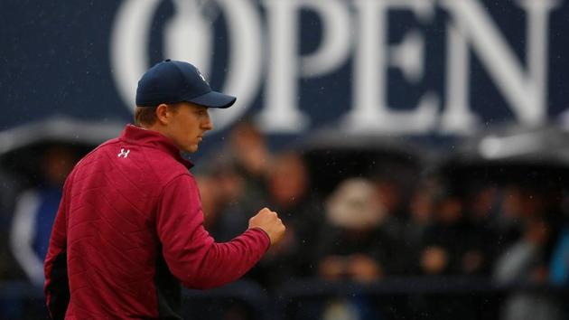Jordan Spieth reacts during second round of the British Open on Friday.(REUTERS)