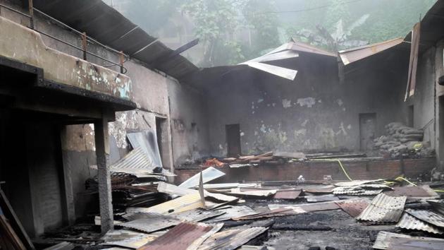 Charred remains of historic Raj Rajeswari Hall in Kurseong, the permanent venue of the town’s only Durga Puja that was once patronised by families of Subhas Chandra Bose and Rabindranath Tagore (HT PHoto) Charred remains of historic Raj Rajeswari Hall in Kurseong, the permanent venue of the town’s only Durga Puja that was once patronised by families of Subhas Chandra Bose and Rabindranath Tagore (HT PHoto)