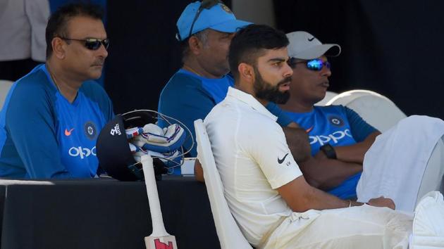 Indian cricket team captain Virat Kohli (2R) and newly-appointed coach Ravi Shastri (L) look on during the warm-up match against Sri Lanka Board President's XI at the Colombo Cricket Club Stadium. (AFP) Indian cricket team captain Virat Kohli (2R) and newly-appointed coach Ravi Shastri (L) look on during the warm-up match against Sri Lanka Board President's XI at the Colombo Cricket Club Stadium. (AFP)