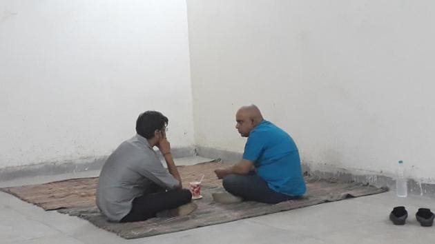 Amrapali director Nishant Mukul and CEO (healthcare) Ritik Kumar Sinha at the tehsil lockup in Dadri on Monday. They can held in custody for a maximum of 15 days.