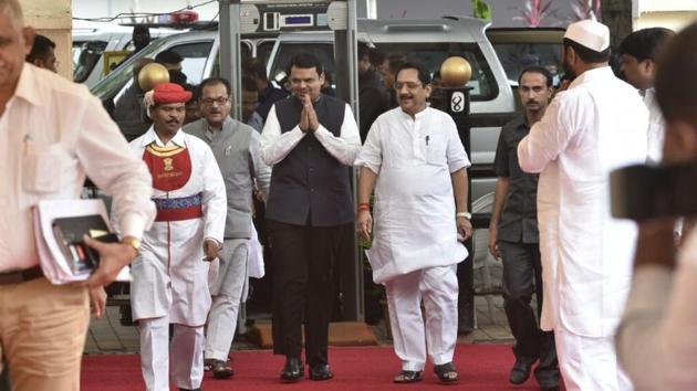 Maharashtra CM Devendra Fadnavis arrives at Vidhan Bhavan in Mumbai on the first day of the monsoon session on Monday. (anshuman poyrekar/ht photo) Maharashtra CM Devendra Fadnavis arrives at Vidhan Bhavan in Mumbai on the first day of the monsoon session on Monday. (anshuman poyrekar/ht photo)