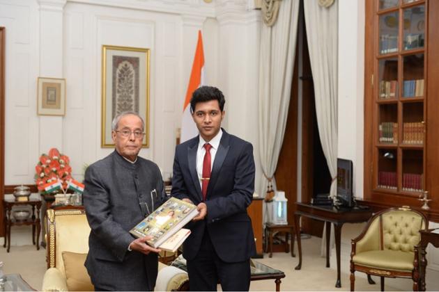Kanishka Pandey with outgoing president Pranab Mukherjee. (Sourced) Kanishka Pandey with outgoing president Pranab Mukherjee. (Sourced)