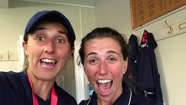 England players strike a pose in the dressing room after winning the ICC Women’s World Cup (ICC FACEBOOK) England players strike a pose in the dressing room after winning the ICC Women’s World Cup (ICC FACEBOOK)