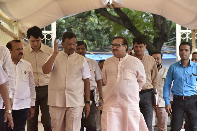 Ministers arrive on the first day of the monsoon session on Monday. (Anshuman Poyrekar/HT) Ministers arrive on the first day of the monsoon session on Monday. (Anshuman Poyrekar/HT)