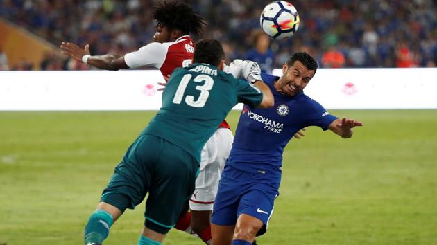Pedro suffered multiple fractures as he collided with Arsenal goalkeeper David Ospina. (REUTERS) Pedro suffered multiple fractures as he collided with Arsenal goalkeeper David Ospina. (REUTERS)