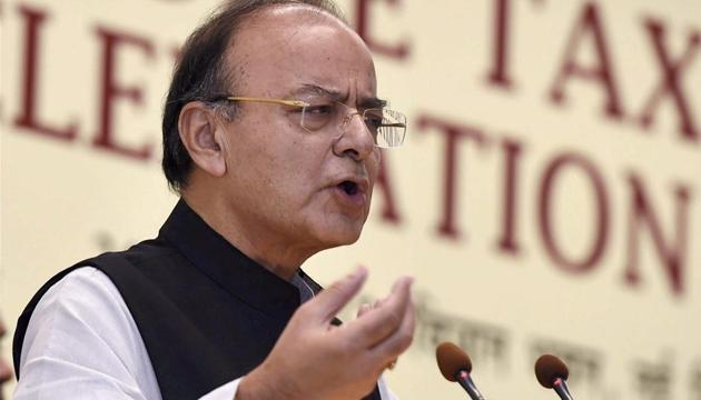 Union finance minister Arun Jaitley speaks during the Income Tax Day Celebration 2017 in New Delhi on Monday.(PTI)