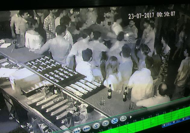 CCTV footage of the scuffle at JMD Mall on Saturday night. (Parveen Kumar/HT PHOTO) CCTV footage of the scuffle at JMD Mall on Saturday night. (Parveen Kumar/HT PHOTO)