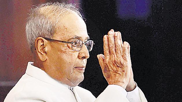 President Pranab Mukherjee gestures after his speech during his farewell ceremony in the Central Hall of Parliament in New Delhi on Sunday. (PTI) President Pranab Mukherjee gestures after his speech during his farewell ceremony in the Central Hall of Parliament in New Delhi on Sunday. (PTI)