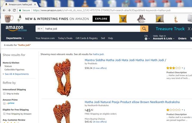 A screen shot of the ‘hatha jodi’ listing on Amazon.com taken on July 25.