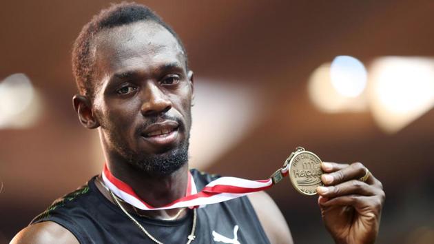 Jamaica's Usain Bolt poses with his gold medal after winning the men's 100m event at the IAAF Diamond League athletics meeting. (AFP) Jamaica's Usain Bolt poses with his gold medal after winning the men's 100m event at the IAAF Diamond League athletics meeting. (AFP)