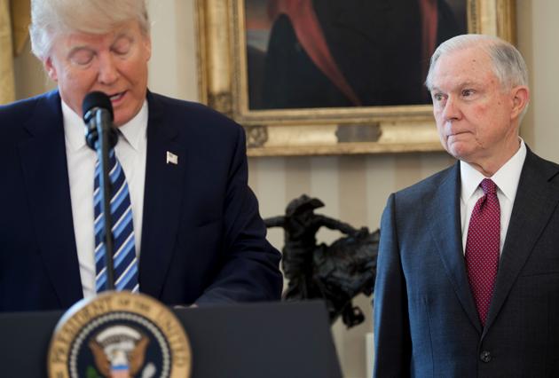 Donald Trump and his attorney general Jeff Sessions in the Oval Office of the White House on February 9, 2017. (AFP) Donald Trump and his attorney general Jeff Sessions in the Oval Office of the White House on February 9, 2017. (AFP)