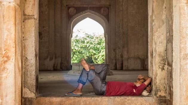 Although a designated protected monument by the Archeological Survey of India, there is a distinct lack of any signs in this direction, with no guards present at the site, its walls vandalised and the location an apparent free for all. Sagar Sharma, a visitor said, ‘We come here to rest. We workers even eat our food here sometimes. It’s our usual meet up spot. When there is no work, I take afternoon naps here. But we do not stay here at night because people say it’s unlucky as ghosts visit at night.’ (Abhirup Biswas / HT Photo)