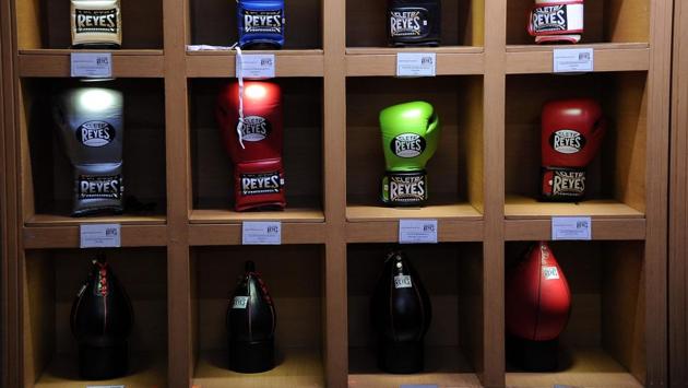 Boxing gloves and speed bags are displayed at Reyes Industries headquarters in Mexico City. Cleto Reyes, who died in 1999, was honoured posthumously by the World Boxing Council, and Alberto was inducted into the Hall of Fame in 2008. (Bernardo Montoya / AFP) Boxing gloves and speed bags are displayed at Reyes Industries headquarters in Mexico City. Cleto Reyes, who died in 1999, was honoured posthumously by the World Boxing Council, and Alberto was inducted into the Hall of Fame in 2008. (Bernardo Montoya / AFP)