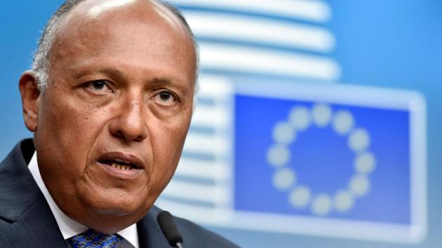Egypt’s minister for foreign affairs Sameh Hassan Shoukry hold a news conference after a EU-Egypt Association Council in Brussels, Belgium on July 25, 2017. (Reuters) Egypt’s minister for foreign affairs Sameh Hassan Shoukry hold a news conference after a EU-Egypt Association Council in Brussels, Belgium on July 25, 2017. (Reuters)