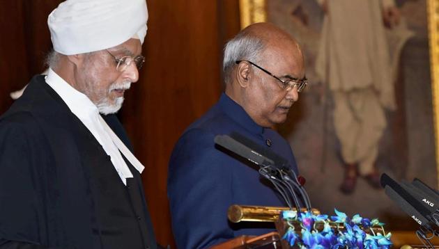 Chief Justice of India, Justice JS Khehar administers oath of office to Ram Nath Kovind as the 14th President of India at a special ceremony in the Central Hall of Parliament in New Delhi . President Ram Nath Kovind is the first BJP member and only the second Dalit to be elected to Rashtrapati Bhavan. He succeeds Pranab Mukherjee as the 14th President of India. (PTI) Chief Justice of India, Justice JS Khehar administers oath of office to Ram Nath Kovind as the 14th President of India at a special ceremony in the Central Hall of Parliament in New Delhi . President Ram Nath Kovind is the first BJP member and only the second Dalit to be elected to Rashtrapati Bhavan. He succeeds Pranab Mukherjee as the 14th President of India. (PTI)