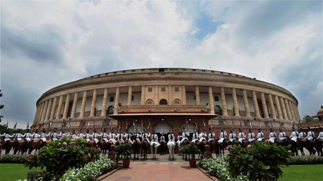 President's bodyguards at Parliament House ahead of the swearing-in ceremony. (PTI) President's bodyguards at Parliament House ahead of the swearing-in ceremony. (PTI)