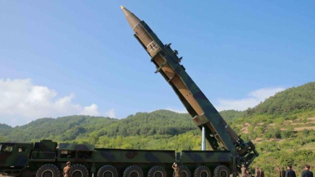 A file photo of the intercontinental ballistic missile Hwasong-14 launched by North Korea in Pyongyang on July 4 which caused global alarm. (Reuters) A file photo of the intercontinental ballistic missile Hwasong-14 launched by North Korea in Pyongyang on July 4 which caused global alarm. (Reuters)