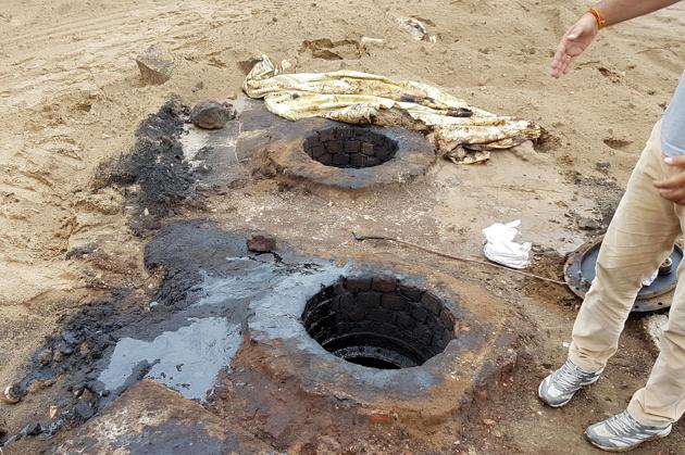 The underground tankers at a Barmer factory where crude oil stolen from Cairn wells was stored.(HT Photo) The underground tankers at a Barmer factory where crude oil stolen from Cairn wells was stored.(HT Photo)