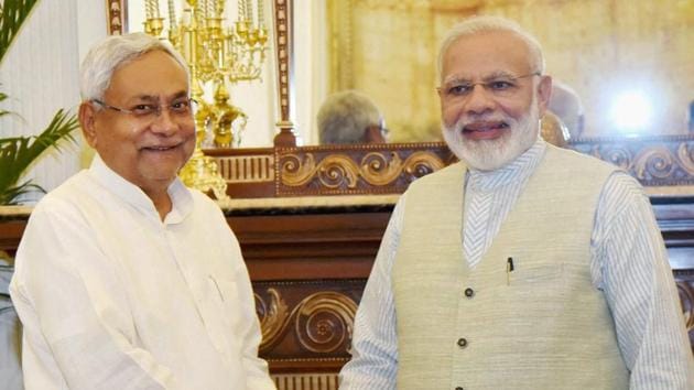 Outgoing Bihar chief minister Nitish Kumar calls on Prime Minister Narendra Modi in New Delhi.(PTI FILE PHOTO)