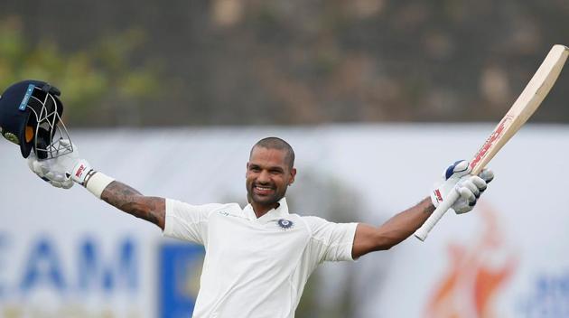 Shikhar Dhawan scored his 5th century which also turned out to be his highest score in Tests as the southpaw piled on 190 runs off just 168 balls which included 31 boundaries. (REUTERS) Shikhar Dhawan scored his 5th century which also turned out to be his highest score in Tests as the southpaw piled on 190 runs off just 168 balls which included 31 boundaries. (REUTERS)