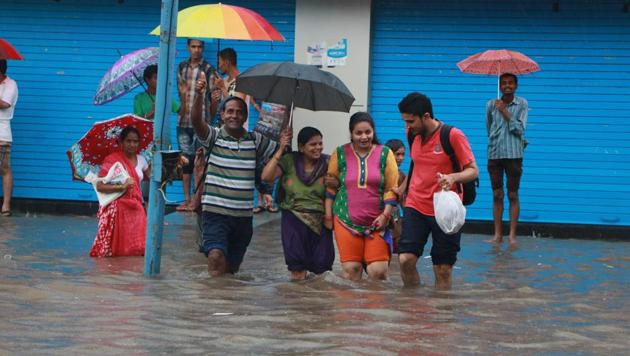 A flooded street in Ahmadabad on Thursday, July 27, after heavy monsoon rain hit the city. (Siddharaj Solanki / HT Photo)