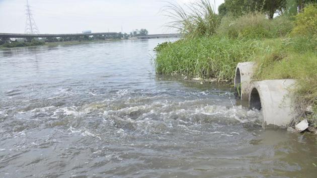 The flow of water in Hindon river is reduced now and carries industrial discharge, run off from agricultural fields and untreated sewage from different cities, including Ghaziabad.(Sakib Ali/HT Photo)