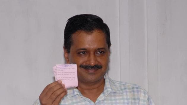 New Delhi,India- July 17,2017: Delhi C.M Arvind Kejriwal casts his vote during the presidential election at Delhi Vidhan Sabha in New Delhi on Monday, JUly 17,2017. (HT PHOTO) New Delhi,India- July 17,2017: Delhi C.M Arvind Kejriwal casts his vote during the presidential election at Delhi Vidhan Sabha in New Delhi on Monday, JUly 17,2017. (HT PHOTO)