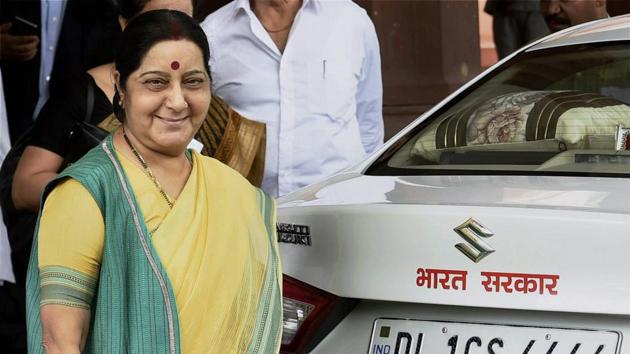 External Affairs Minister Sushma Swaraj during the ongoing monsoon session at Parliament, in New Delhi on Thursday.(PTI Photo)