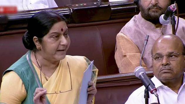 Sushma Swaraj said she cannot disclose sources on the floor of the House as it may put their lives in danger.(PTI Photo) Sushma Swaraj said she cannot disclose sources on the floor of the House as it may put their lives in danger.(PTI Photo)