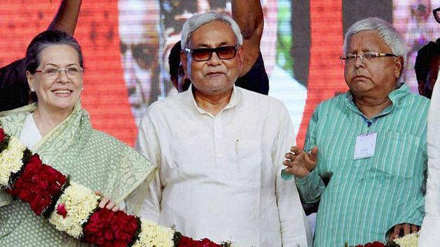 Congress president Sonia Gandhi with Bihar chief minister Nitish Kumar and RJD chief Lalu Prasad, Patna, Bihar (File Photo) (PTI) Congress president Sonia Gandhi with Bihar chief minister Nitish Kumar and RJD chief Lalu Prasad, Patna, Bihar (File Photo) (PTI)