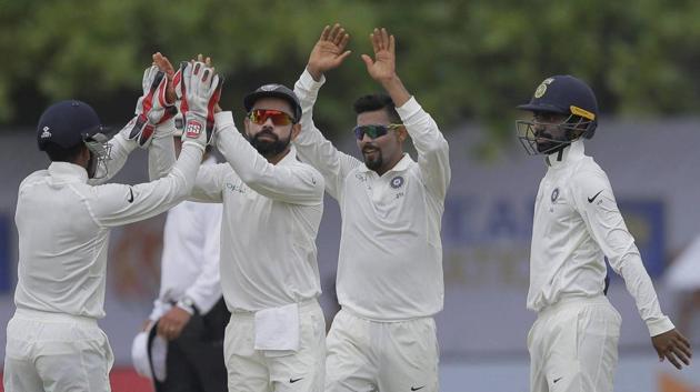 India bowled out Sri Lanka for 291, with a lead of 309 runs. However, Virat Kohli decided not to enforce follow-on and as the visitors came out to bat. (AP) India bowled out Sri Lanka for 291, with a lead of 309 runs. However, Virat Kohli decided not to enforce follow-on and as the visitors came out to bat. (AP)
