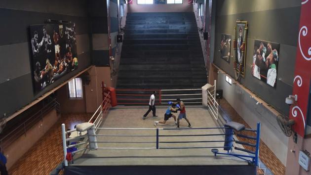 At Arunkumar Vaidya stadium he works hard on his fitness, strength and technique under the watchful eyes of coach Vijay Gujar. (Pratham Gokhale/HT PHOTO) At Arunkumar Vaidya stadium he works hard on his fitness, strength and technique under the watchful eyes of coach Vijay Gujar. (Pratham Gokhale/HT PHOTO)