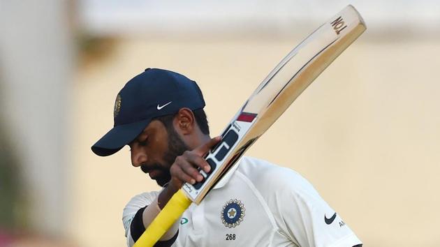 Indian batsman Abhinav Mukund was the last wicket to fall on Day 3, bringing an end to the day’s play. (AFP) Indian batsman Abhinav Mukund was the last wicket to fall on Day 3, bringing an end to the day’s play. (AFP)