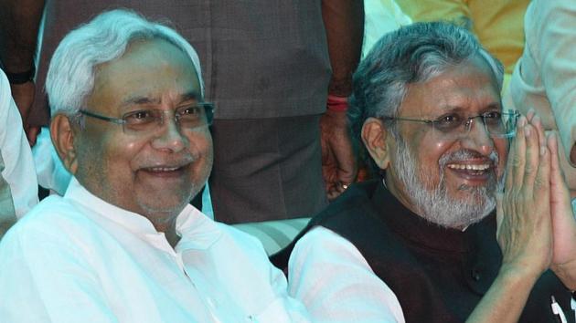 Bihar chief minister Nitish Kumar (left) with BJP leader Sushil Modi at the Raj Bhawan in Patna on Thursday. (Santosh Kumar/HT Photo) Bihar chief minister Nitish Kumar (left) with BJP leader Sushil Modi at the Raj Bhawan in Patna on Thursday. (Santosh Kumar/HT Photo)
