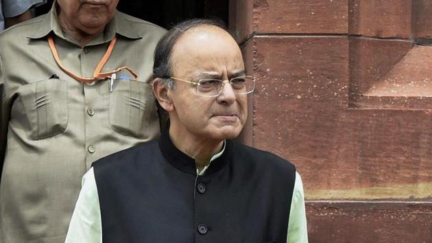 Finance minister Arun Jaitley during the ongoing monsoon session at Parliament in New Delhi on Thursday.(PTI Photo)