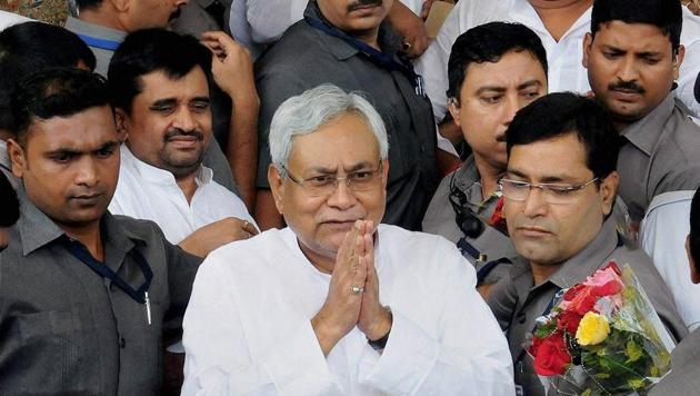 Bihar chief minister Nitish Kumar arrives at Bihar Vidhan Sabha in Patna on Friday.(PTI Photo) Bihar chief minister Nitish Kumar arrives at Bihar Vidhan Sabha in Patna on Friday.(PTI Photo)