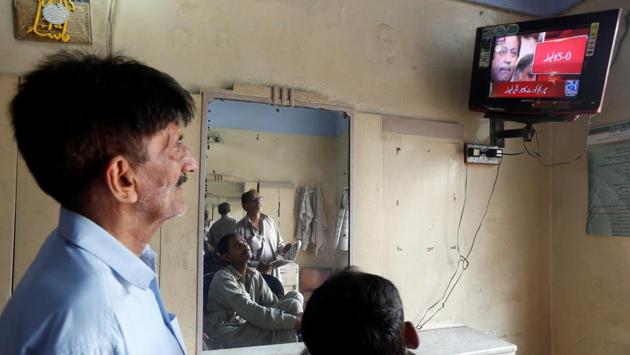 Men look at a television screen displaying coverage of Pakistan's Supreme Court's decision against Pakistan's Prime Minister Nawaz Sharif, at a barber shop in Karachi. Pakistan faces uncertainty over the now vacant position of its Prime Minister. Names tipped to replace Sharif so far include his brother Shehbaz Sharif, Punjab province chief minister, as well as Shahid Khaqan Abbasi, another Pakistan Muslim League (Nawaz) (PML-N) lawmaker and current Speaker Ayaz Sadiq as well as defence minister Khawaja Asif according to Pakistan media reports. (Akhtar Soomro / REUTERS) Men look at a television screen displaying coverage of Pakistan's Supreme Court's decision against Pakistan's Prime Minister Nawaz Sharif, at a barber shop in Karachi. Pakistan faces uncertainty over the now vacant position of its Prime Minister. Names tipped to replace Sharif so far include his brother Shehbaz Sharif, Punjab province chief minister, as well as Shahid Khaqan Abbasi, another Pakistan Muslim League (Nawaz) (PML-N) lawmaker and current Speaker Ayaz Sadiq as well as defence minister Khawaja Asif according to Pakistan media reports. (Akhtar Soomro / REUTERS)