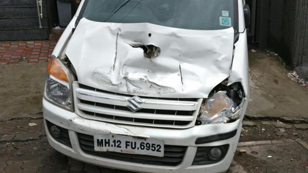 The speeding dumper also crashed into another car at Chandani chowk. (HT PHOTO) The speeding dumper also crashed into another car at Chandani chowk. (HT PHOTO)