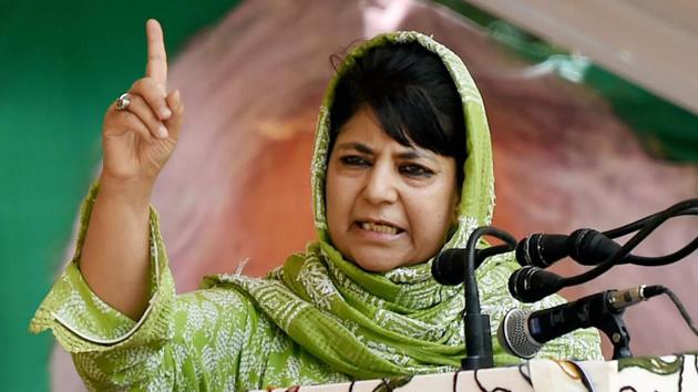 Jammu and Kashmir chief minister and PDP President Mehbooba Mufti addressing during party's 18th foundation day in Srinagar on Saturday. (PTI Photo) Jammu and Kashmir chief minister and PDP President Mehbooba Mufti addressing during party's 18th foundation day in Srinagar on Saturday. (PTI Photo)