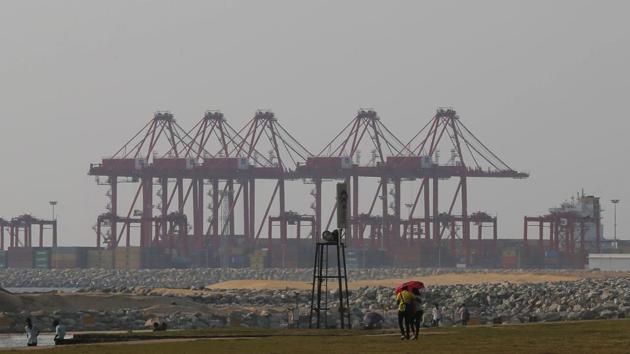 In this file photo, the China Port City project is seen in Colombo, Sri Lanka. Sri Lanka’s government signed a long-delayed agreement to sell a 70% stake in $1.5 billion port to China. (AP File Photo) In this file photo, the China Port City project is seen in Colombo, Sri Lanka. Sri Lanka’s government signed a long-delayed agreement to sell a 70% stake in $1.5 billion port to China. (AP File Photo)