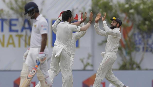Umesh Yadav struck early for the visitors as he removed Danushka Gunathilaka for just 2(8) in the sixth over. (AP) Umesh Yadav struck early for the visitors as he removed Danushka Gunathilaka for just 2(8) in the sixth over. (AP)