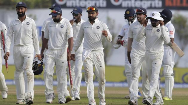 India captain Virat Kohli leaves the ground with his teammates after their win in the first Test against Sri Lanka in Galle. (AP) India captain Virat Kohli leaves the ground with his teammates after their win in the first Test against Sri Lanka in Galle. (AP)