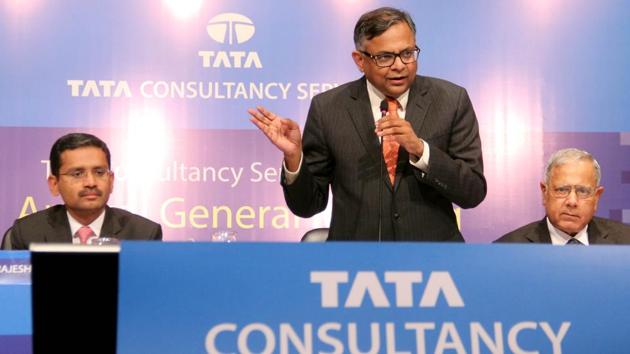 Tata Motors chairman N Chandrasekaran during the annual general meeting of TCS in Mumbai. (Bhushan Koyande/HT File Photo) Tata Motors chairman N Chandrasekaran during the annual general meeting of TCS in Mumbai. (Bhushan Koyande/HT File Photo)